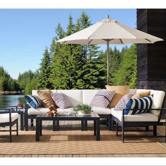 New Pottery Barn Ajay Striped Indoor/Outdoor Lumbar Pillow, Navy Blue Nautical - Picture 3 of 7